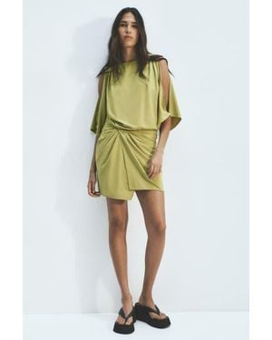 H&M Draped Cold-Shoulder Dress - Yellow