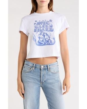 Avec Les Filles Mermaid Logo Crop Graphic T-Shirt - Blue