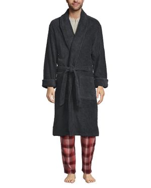 Lands' End Calf Length Turkish Terry Robe - Black