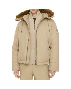 Burberry Shearling Trim Gabardine Hooded Jacket - Natural