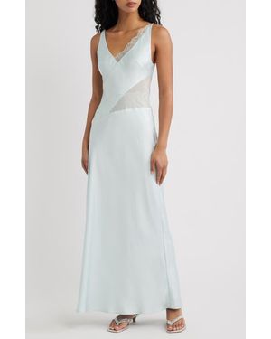 Significant Other Ellis Sheer Mesh Lace Inset Satin Gown - White