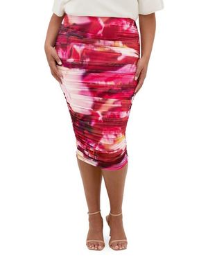 City Chic Livia Ruched Mesh Skirt - Red