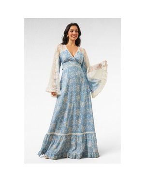 ModCloth Michella Bell Sleeve Boho Maxi Dress, X Gunne Sax - Blue