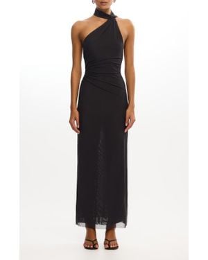 Significant Other Avni Asymmetric Halter Neck Mesh Gown - Black