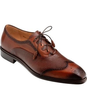 orange dress with brown shoes Carrucci Men's Genuine Leather Cognac Brown Lace Up Oxford Brogues Dress Shoes, 13 main image 1
