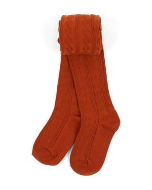 Leveret Girls Cable Knit Tights, Cotton Blend - Orange