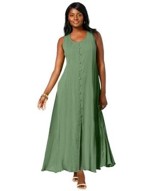 Jessica London Button Down Gauze Dress - Green