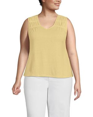 Lands' End Plus Size Linen Blend Smocked Flowy Tank - Yellow