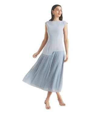Six Stories Pleated Cap Sleeve Maxi Dress - Blue