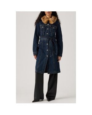 Levi's Mob Wife Belted Denim Coat With Removable Faux Fur Collar - Blue