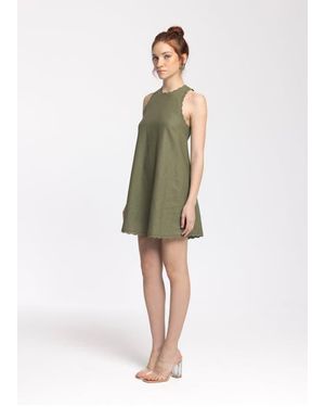Monlicia Calia Cream Mini Linen Dress - Green
