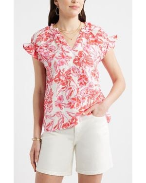 Caslon Ruffle Cotton Gauze Top - Red