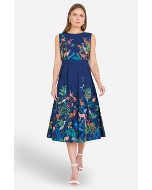 Yumi' Animal Print Cotton Midi Skater Dress - Blue