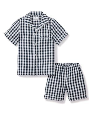 Petite Plume Kids' Gingham Two-Piece Short Pajamas - Blue