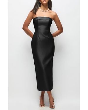 Alfred Sung Annabelle Bow Back Strapless Satin Column Dress - Black