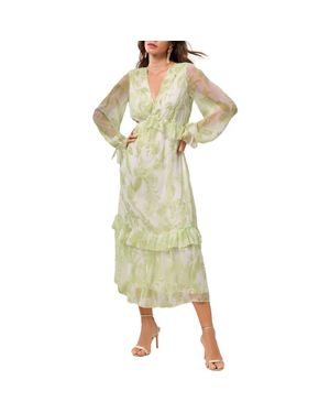 Lipsy Long Sleeve Floral Print Chiffon Dress - Yellow