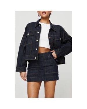 Princess Polly Hughes Boxy Crop Denim Jacket - Blue
