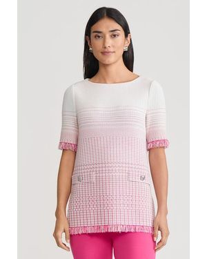 Ming Wang Ombre Fringe Trim Jacquard Knit Tunic - Pink