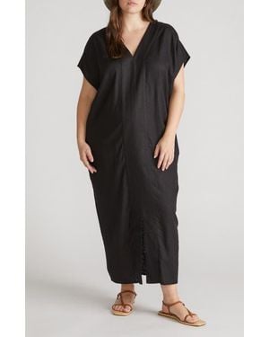 UNIVERSAL STANDARD Cabana Linen Blend Caftan Dress - Black