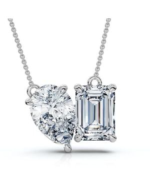 Bliss Diamond 2Ct Toi Et Moi Pear And Emerald Diamond Pendant 14K 18 Necklace Lab Grown - Blue