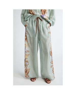 Zimmermann Coco Placed Print Silk Wide Leg Pants - Green