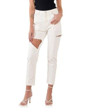 Grey Lab Ripped High Waist Slim Straight Leg Jeans - White