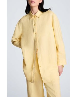 Kenneth Cole Long Linen Blend Button-Up Shirt - Yellow