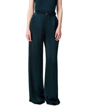 Another Tomorrow Satin Pleated Trouser - Black