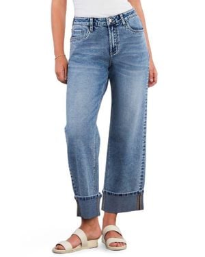HINT OF BLU High Waist Cuff Wide Leg Jeans - Blue