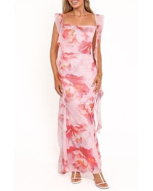 Petal & Pup Chiara Floral Flutter Ruffle Maxi Dress - Pink