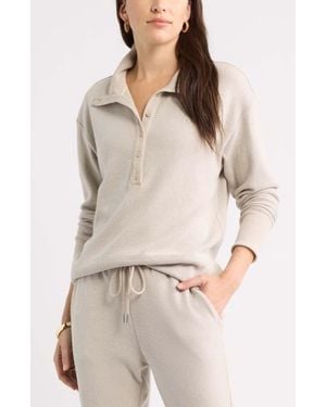 Caslon Waffle Button Front Sweatshirt - Natural