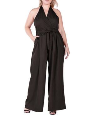 Standards & Practices Wide Leg Poplin Halter Jumpsuit - Black