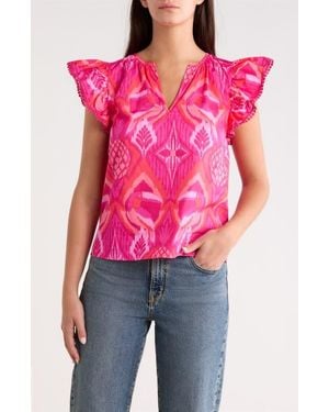 Sugarlips Prissa Ikat Carya Ruffle Sleeve Top - Pink