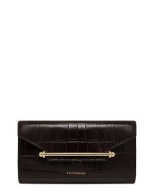 Strathberry Large Multrees Croc Embossed Leather Wallet On A Chain - Black