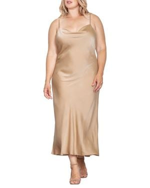 Standards & Practices Cowl Neck Satin Dress - Natural