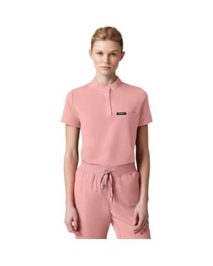 Jaanuu Savi 1-Pocket Classic Banded Collar Scrub Top - Pink