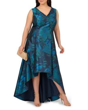 Adrianna Papell Metallic Floral Jacquard Fit & Flare Cocktail Dress in Blue  | Lyst