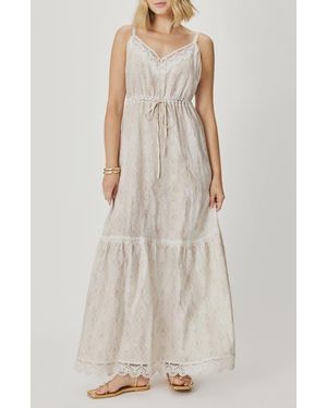 Splendid Anastasia Lace Trim Print Sleeveless Maxi Dress - White