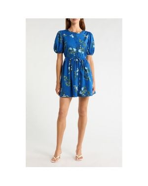 Sugarlips Oreanna Floral Alba Drawstring Waist Cotton Minidress - Blue