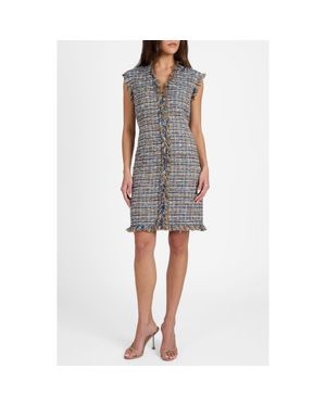 Santorelli Tuscany Cap Sleeve V-Neck Sheath Tweed Dress - Gray
