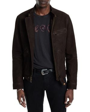 John Varvatos Suede Racer Jacket - Black