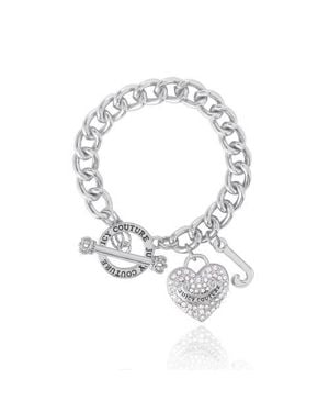 Juicy Couture Toggle Bracelet With Crystal Heart Charm - White