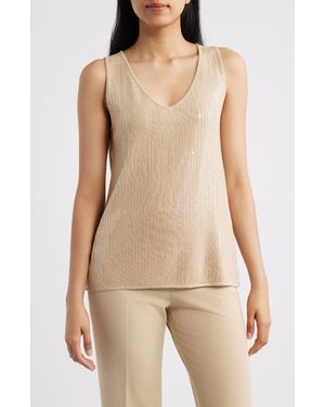 Anne Klein Double V-Neck Sweater Tank - Natural