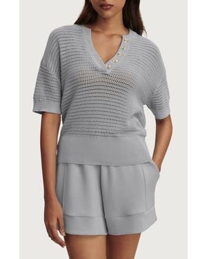 Varley Callie Sheer Knit Cotton Top - Gray