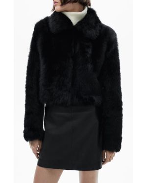 Mango Reversible Leather & Faux Fur Crop Jacket - Black