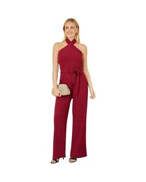 Yumi' Cross Over Halter Neck Jumpsuit - Red