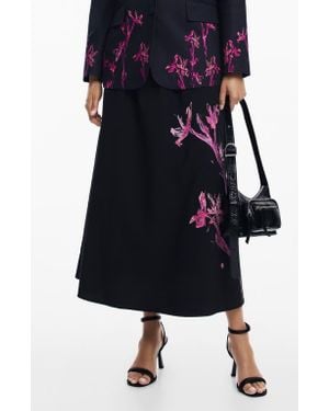 Desigual Orchid Print Cotton A-Line Skirt - Blue
