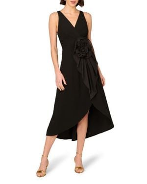 Aidan Mattox by Adrianna Papell Floral Detail Crepe Cocktail Dress - Black
