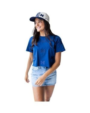 Gameday Social Michigan Wolverines Allover Print Heavyweight Cropped T-Shirt - Blue