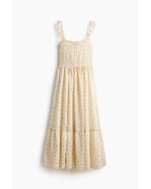 H&M Frill-Trimmed Smocked-Bodice Dress - Natural